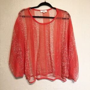 Umgee Womens Top Medium Crochet Bat Wing Sleeve Cover Up Metallic Orange